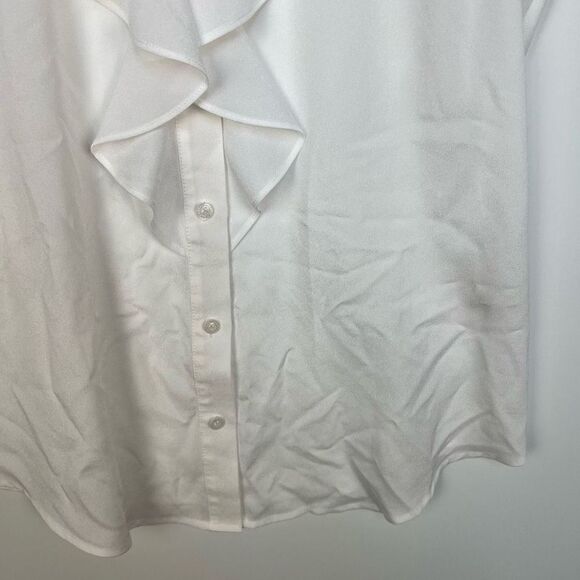 Karl Lagerfeld Top Blouse Shirt Paris Ruffle White Button Up Collared size M - Picture 5 of 10